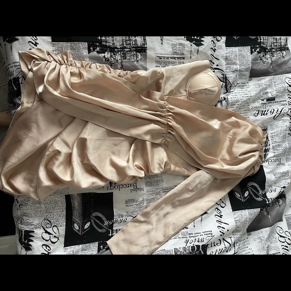 Asymmetrical champagne color Lavish Alice dress (size 8)